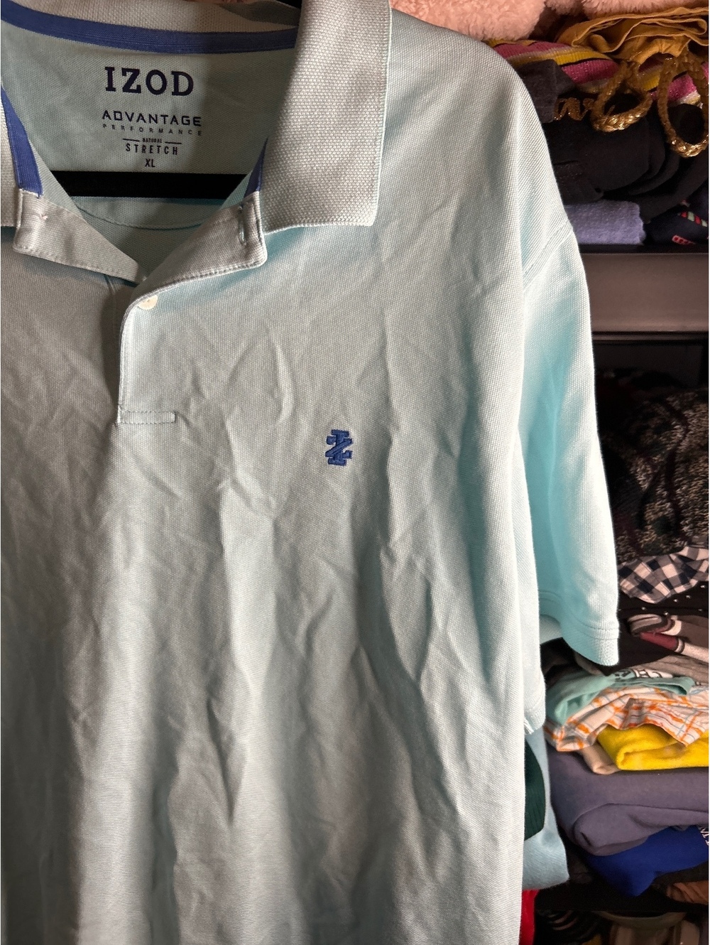 IZOD Advantage Performance Natural Stretch Polo Shirt XL Light Blue
